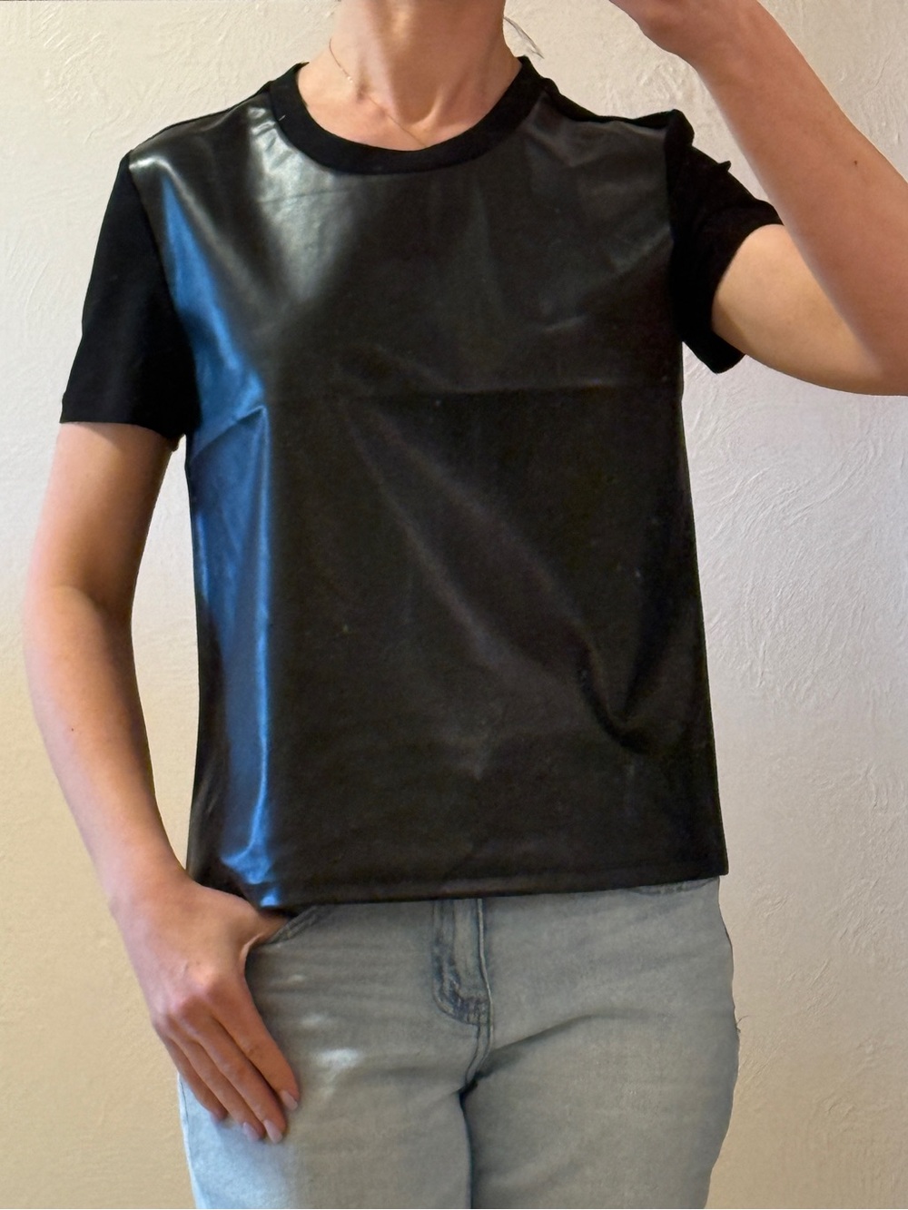NWT Nine West Women's Faux-Leather Short-Sleeve Top Size XS